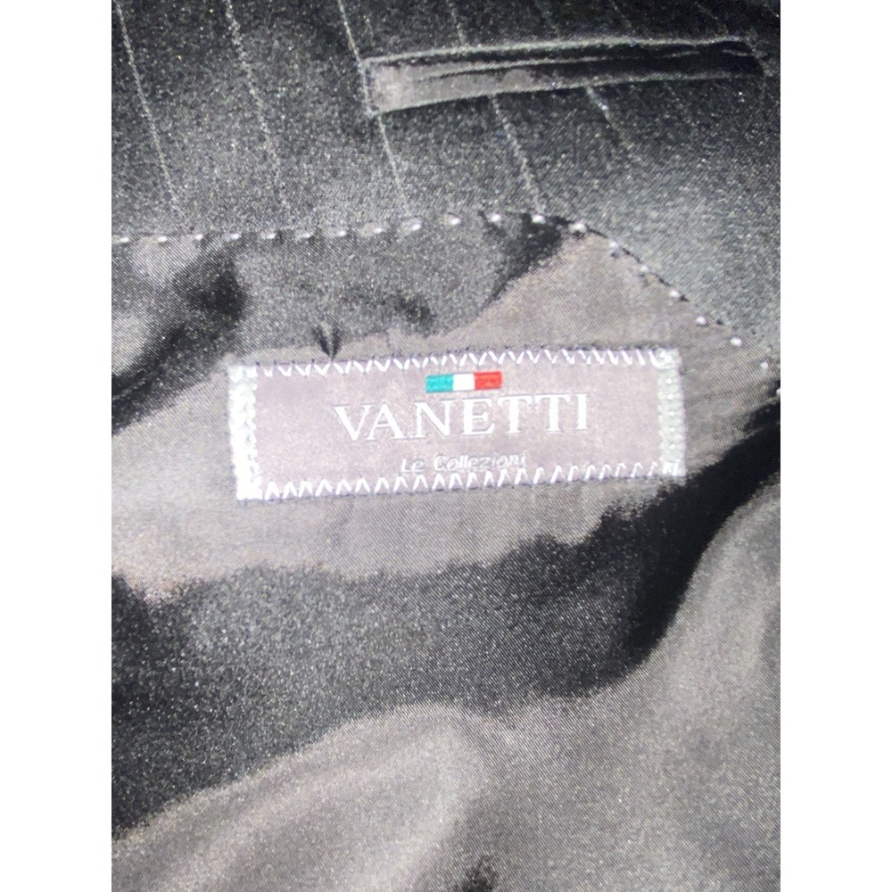 Black Pinstripe 2-Piece Vanetti Suit Size 40L Slacks 34X33 100% Polyester - Picture 6 of 14
